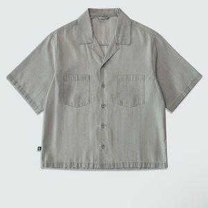 Ananke Lightweight Santorini Cropped Cuban Shirt Gray NWT Streetwear Loungewear